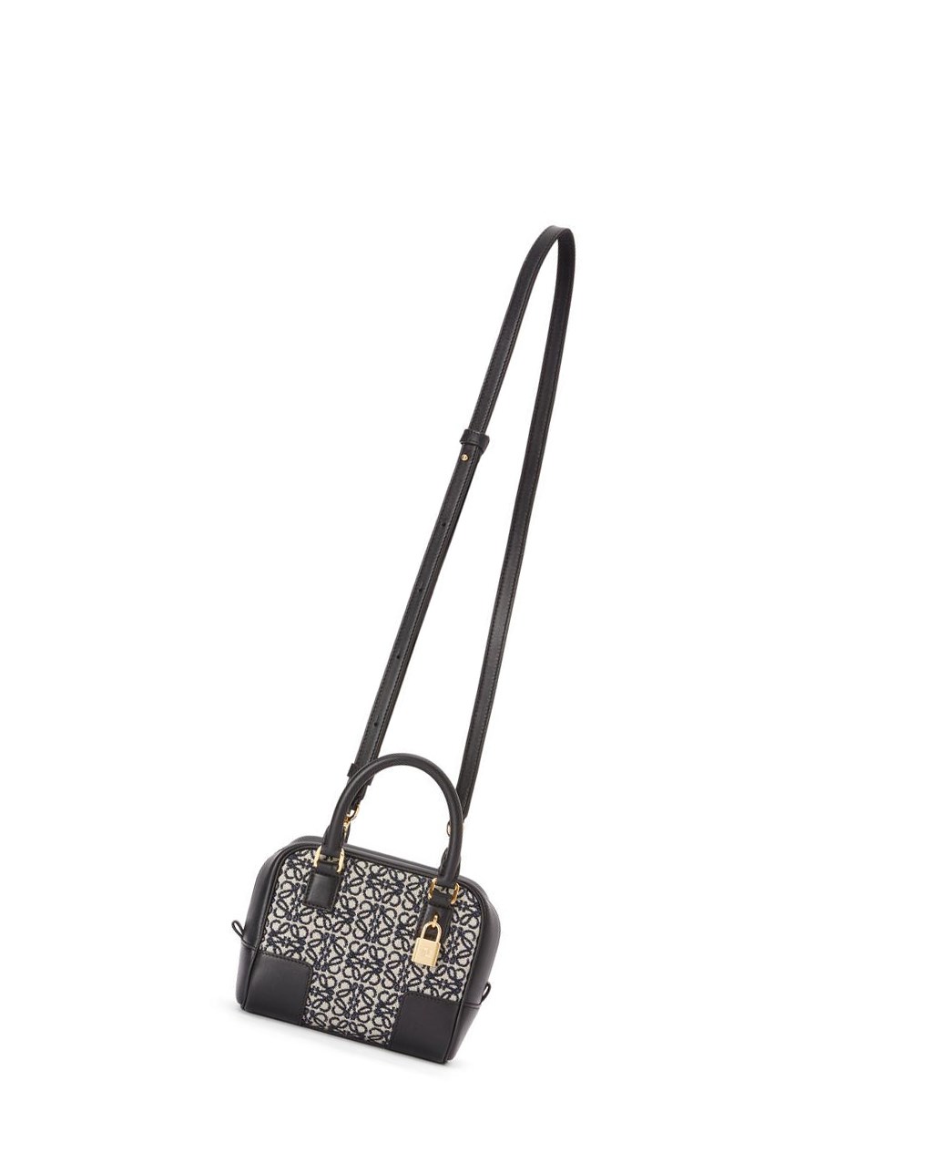 Loewe Amazona 16 Square bag in Anagram jacquard and calfskin Bleu Marine Noir | 1694ARXPS