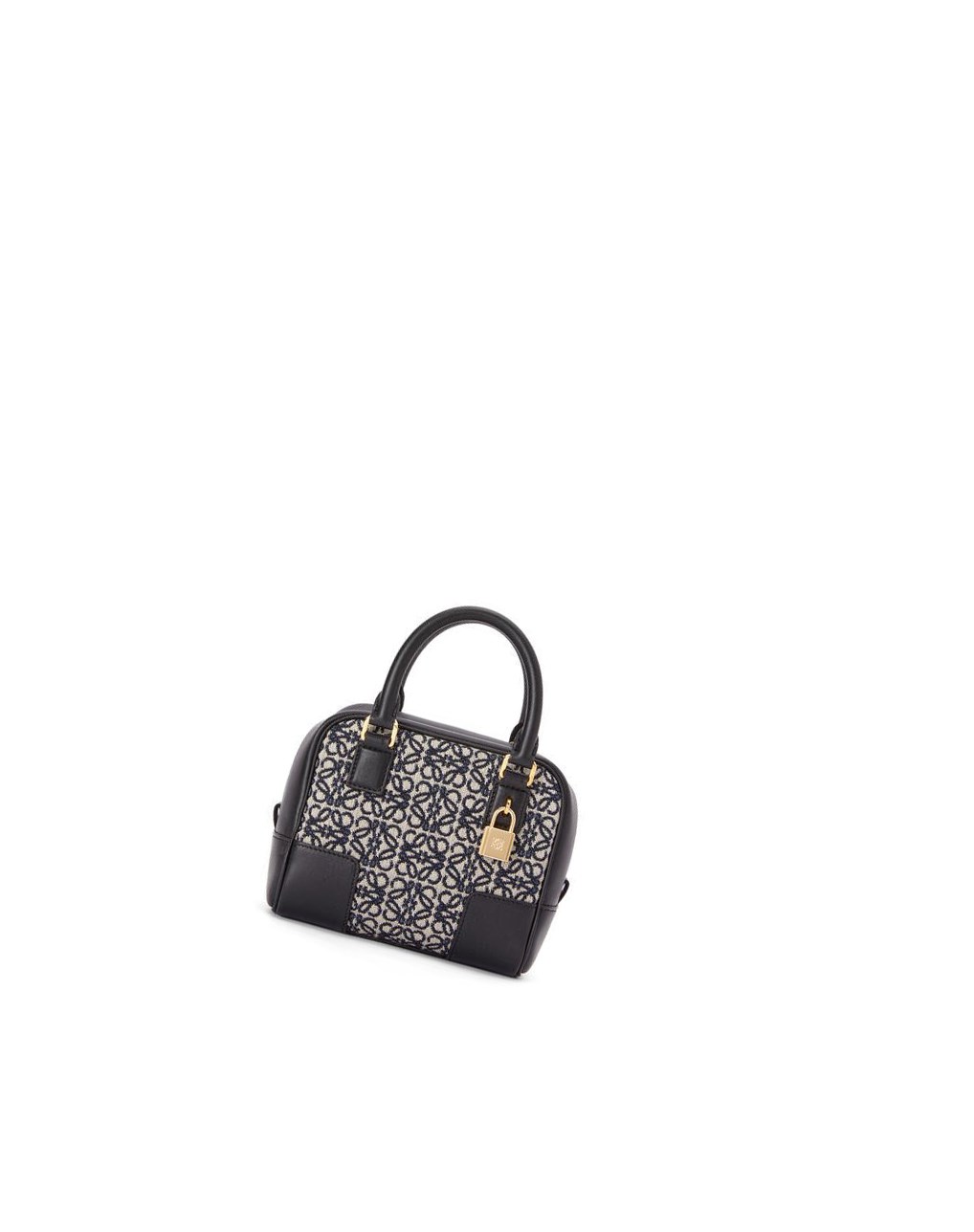 Loewe Amazona 16 Square bag in Anagram jacquard and calfskin Bleu Marine Noir | 1694ARXPS