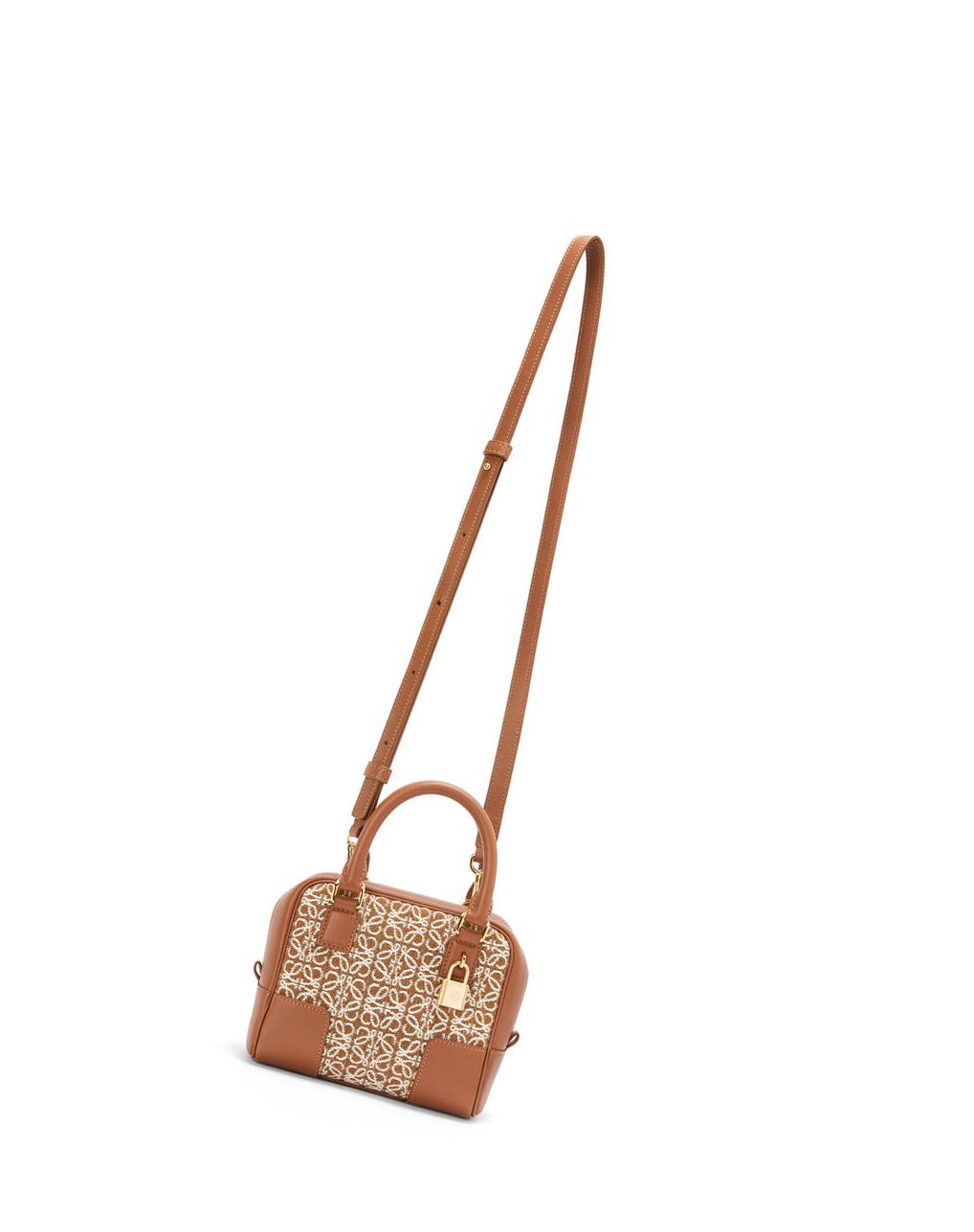 Loewe Amazona 16 Square bag in Anagram jacquard and calfskin Tan / Pecan | 3407QGRLS