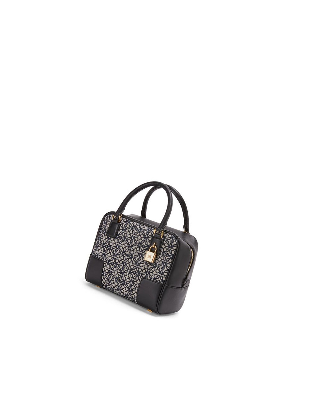 Loewe Amazona 19 square bag in Anagram jacquard and calfskin Bleu Marine Noir | 9017CEVRT