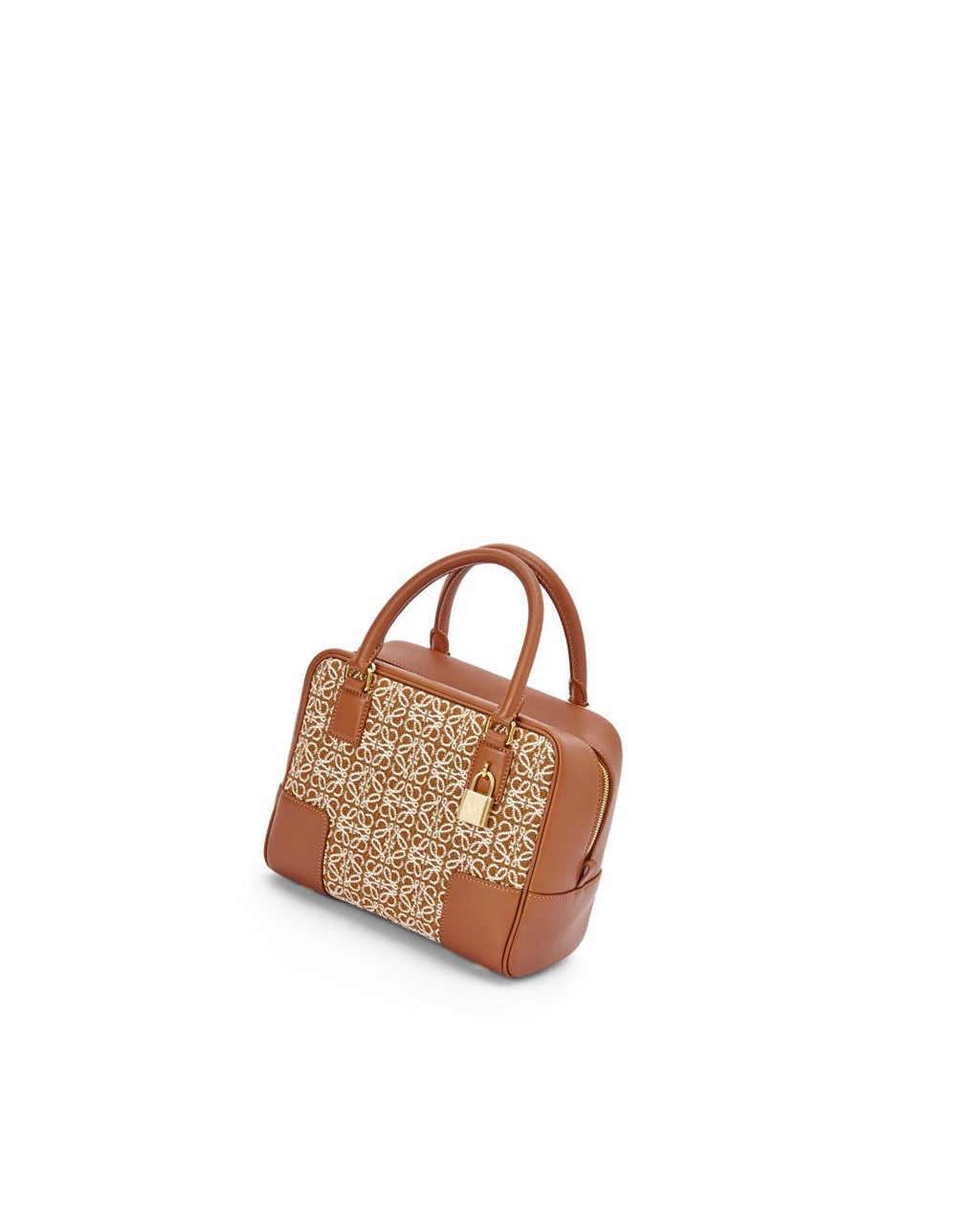 Loewe Amazona 19 square bag in Anagram jacquard and calfskin Tan / Pecan | 9048RUQEV