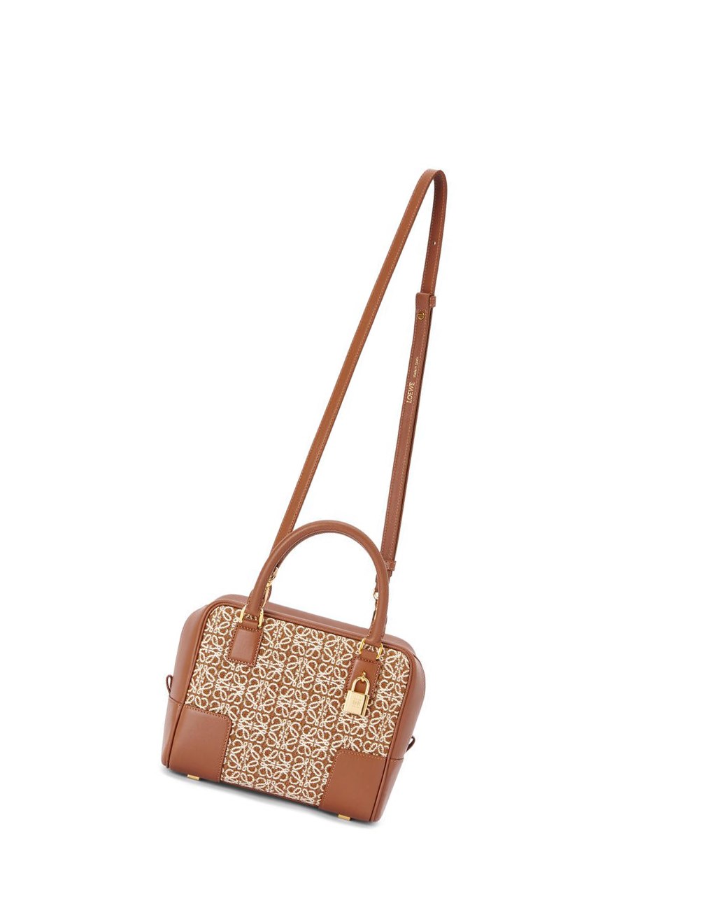 Loewe Amazona 19 square bag in Anagram jacquard and calfskin Tan / Pecan | 9048RUQEV