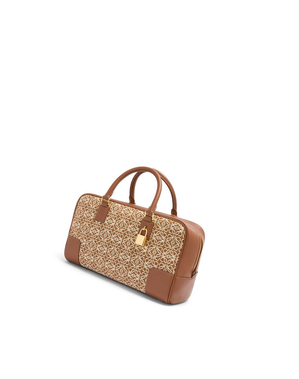 Loewe Amazona 28 bag in Anagram jacquard and calfskin Tan / Pecan | 3561BAPJW