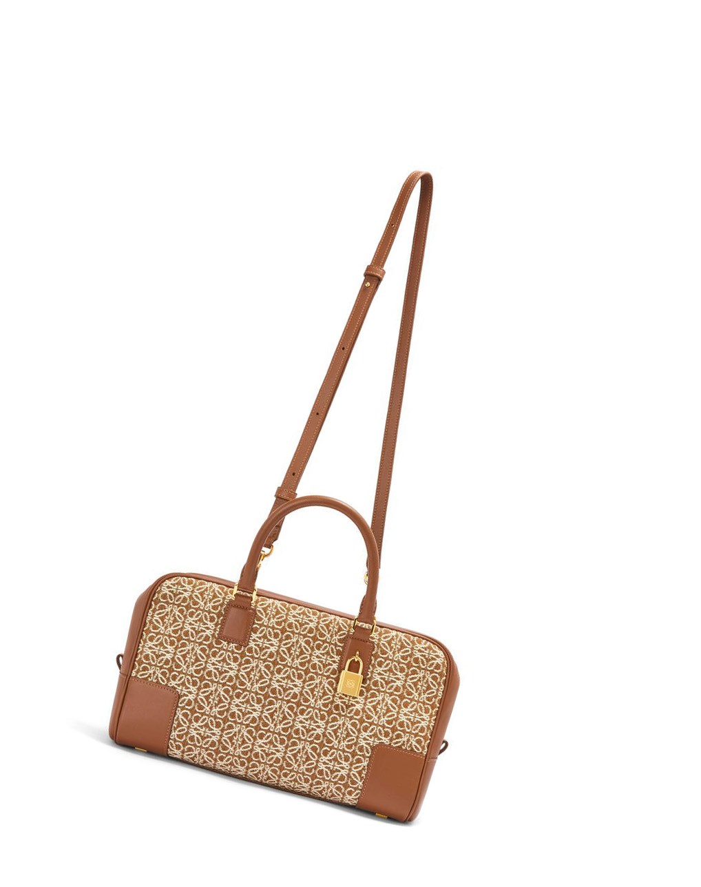 Loewe Amazona 28 bag in Anagram jacquard and calfskin Tan / Pecan | 3561BAPJW