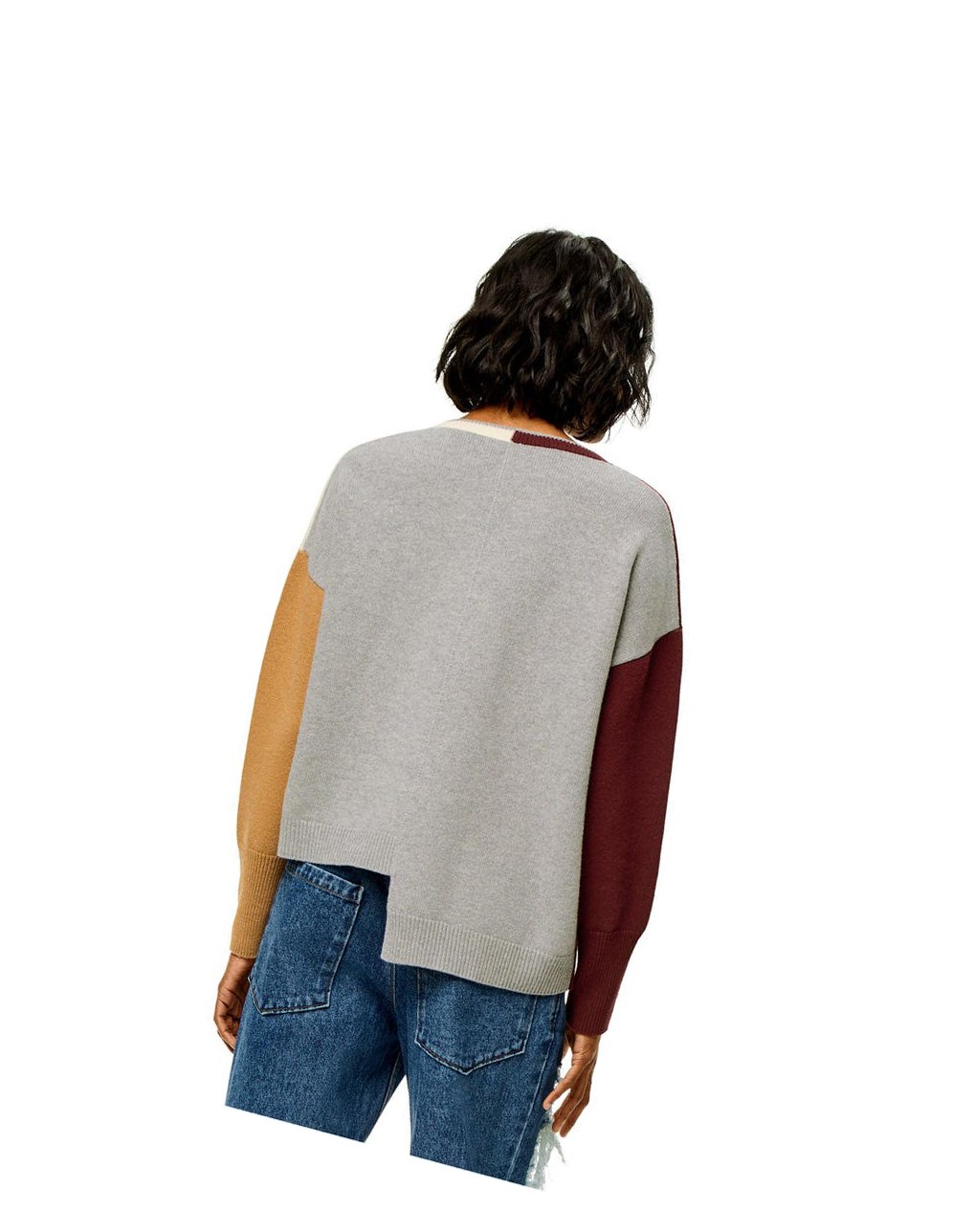 Loewe Anagram Asymmetric sweater in wool Bordeaux Blanche | 9861OAJNI