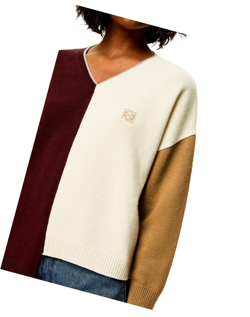 Loewe Anagram Asymmetric sweater in wool Bordeaux Blanche | 9861OAJNI