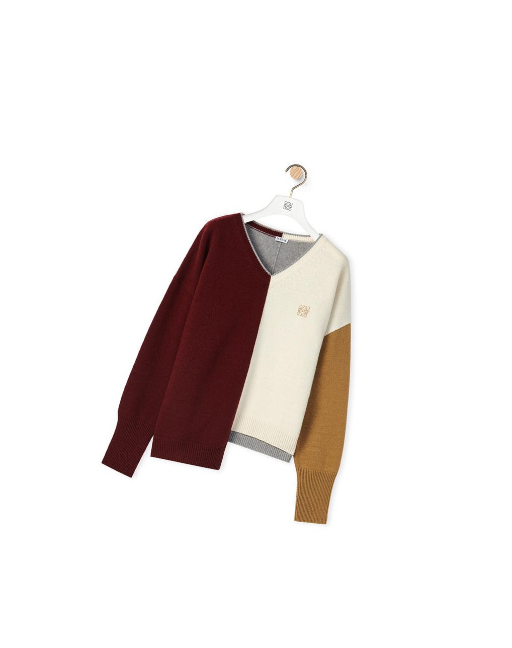 Loewe Anagram Asymmetric sweater in wool Bordeaux Blanche | 9861OAJNI