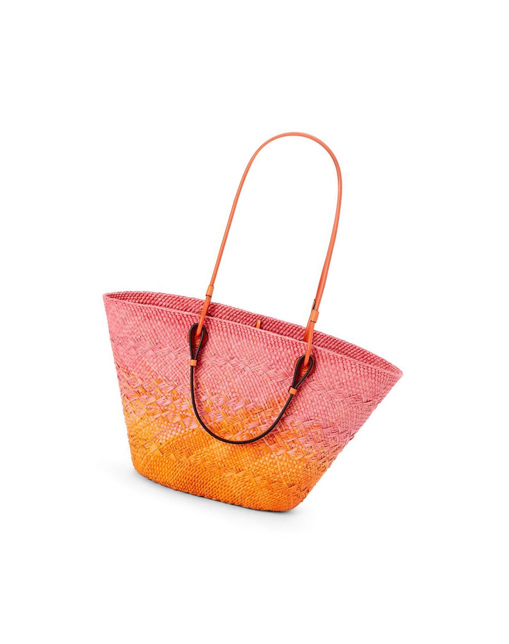 Loewe Anagram Basket bag in iraca palm and calfskin Rose Orange | 3528ZLWFT