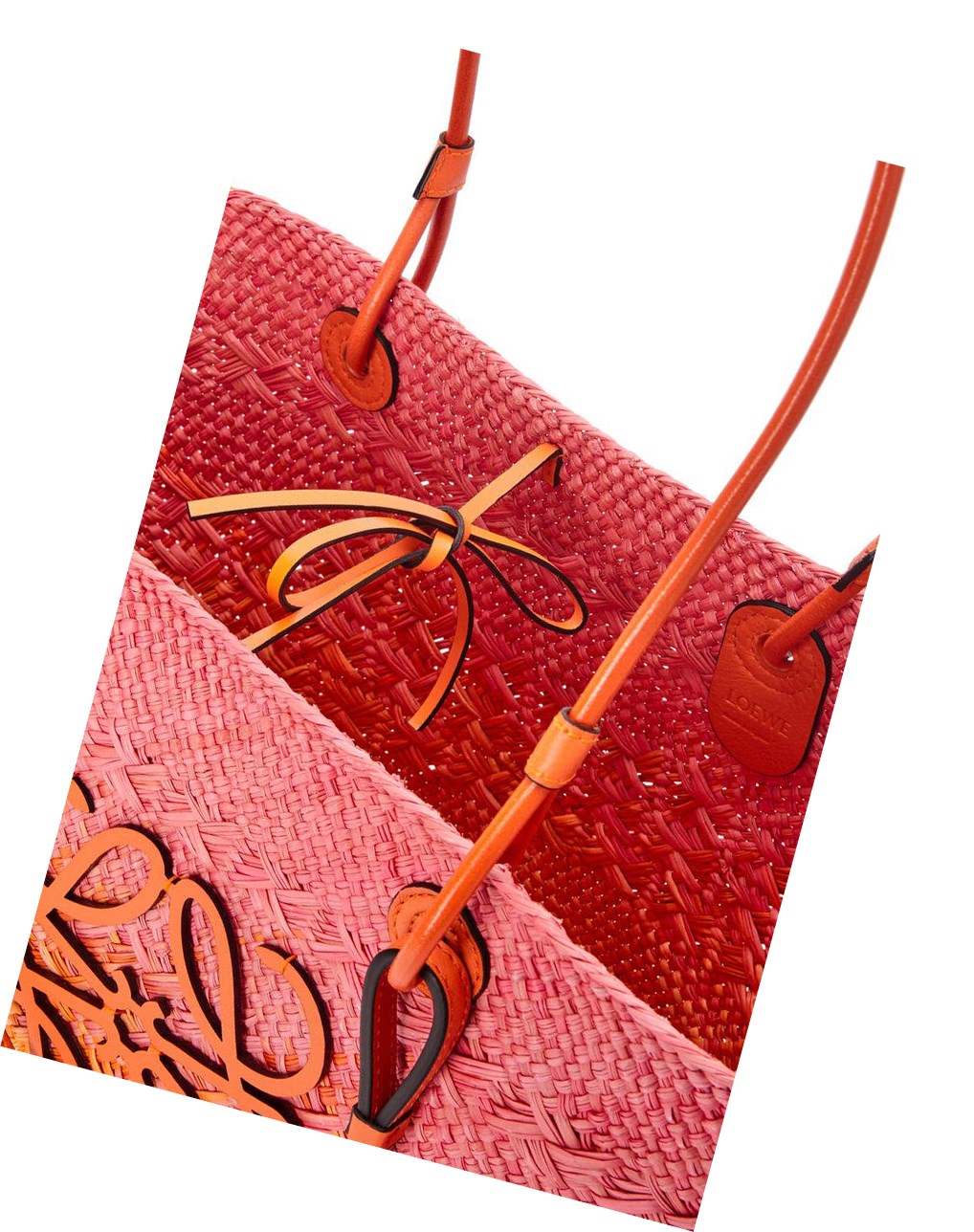 Loewe Anagram Basket bag in iraca palm and calfskin Rose Orange | 3528ZLWFT