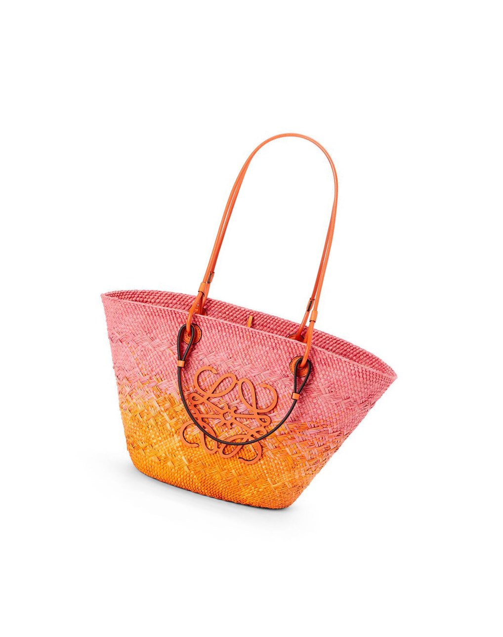 Loewe Anagram Basket bag in iraca palm and calfskin Rose Orange | 3528ZLWFT