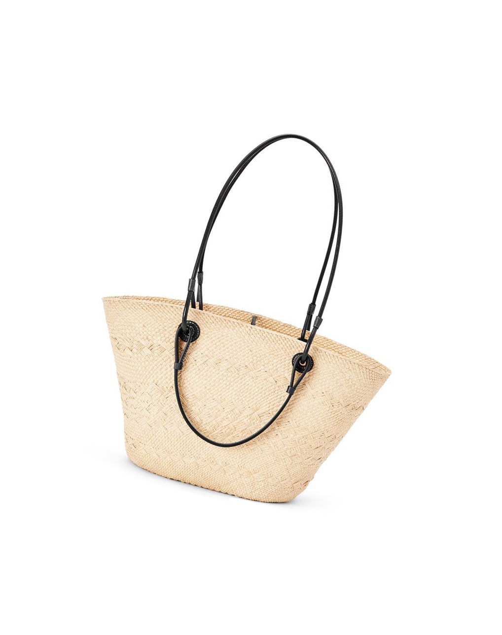 Loewe Anagram Basket bag in iraca palm and calfskin Noir | 5273NSDYI