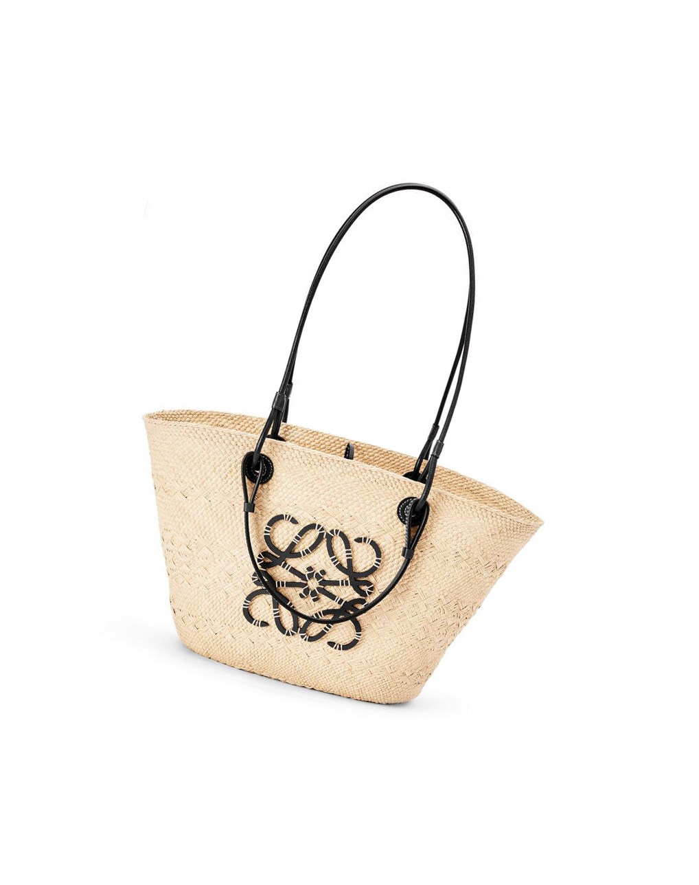 Loewe Anagram Basket bag in iraca palm and calfskin Noir | 5273NSDYI