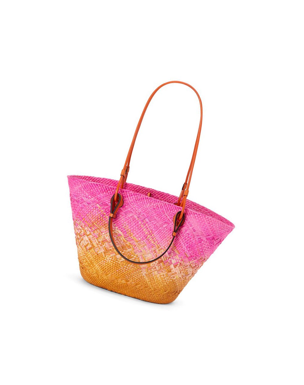 Loewe Anagram Basket bag in iraca palm and calfskin Fushia Orange | 6491BWNAG