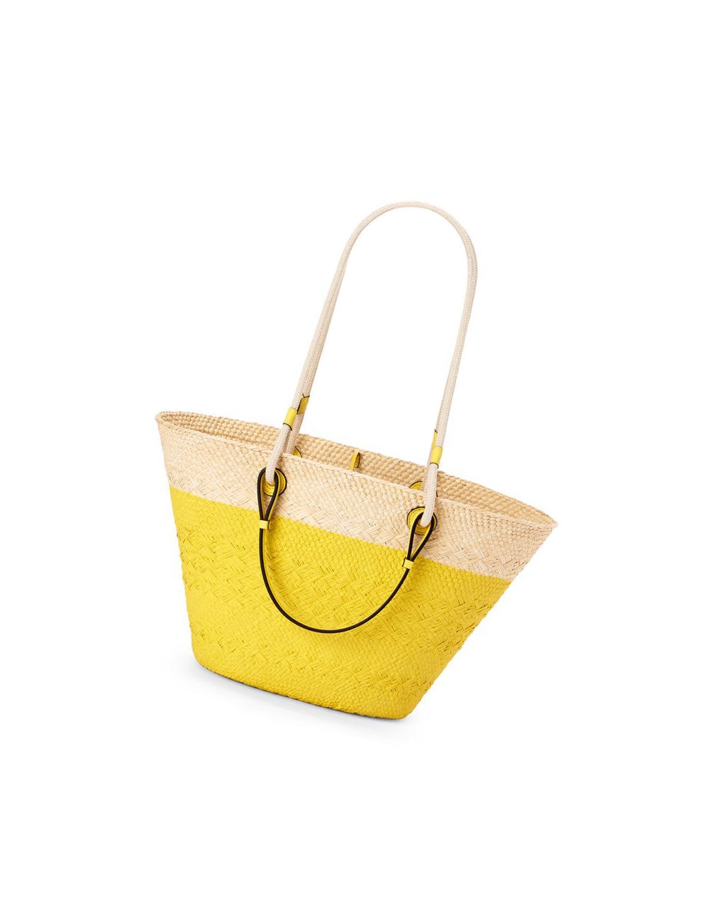 Loewe Anagram Basket bag in iraca palm and calfskin Citron | 7356YIQFK