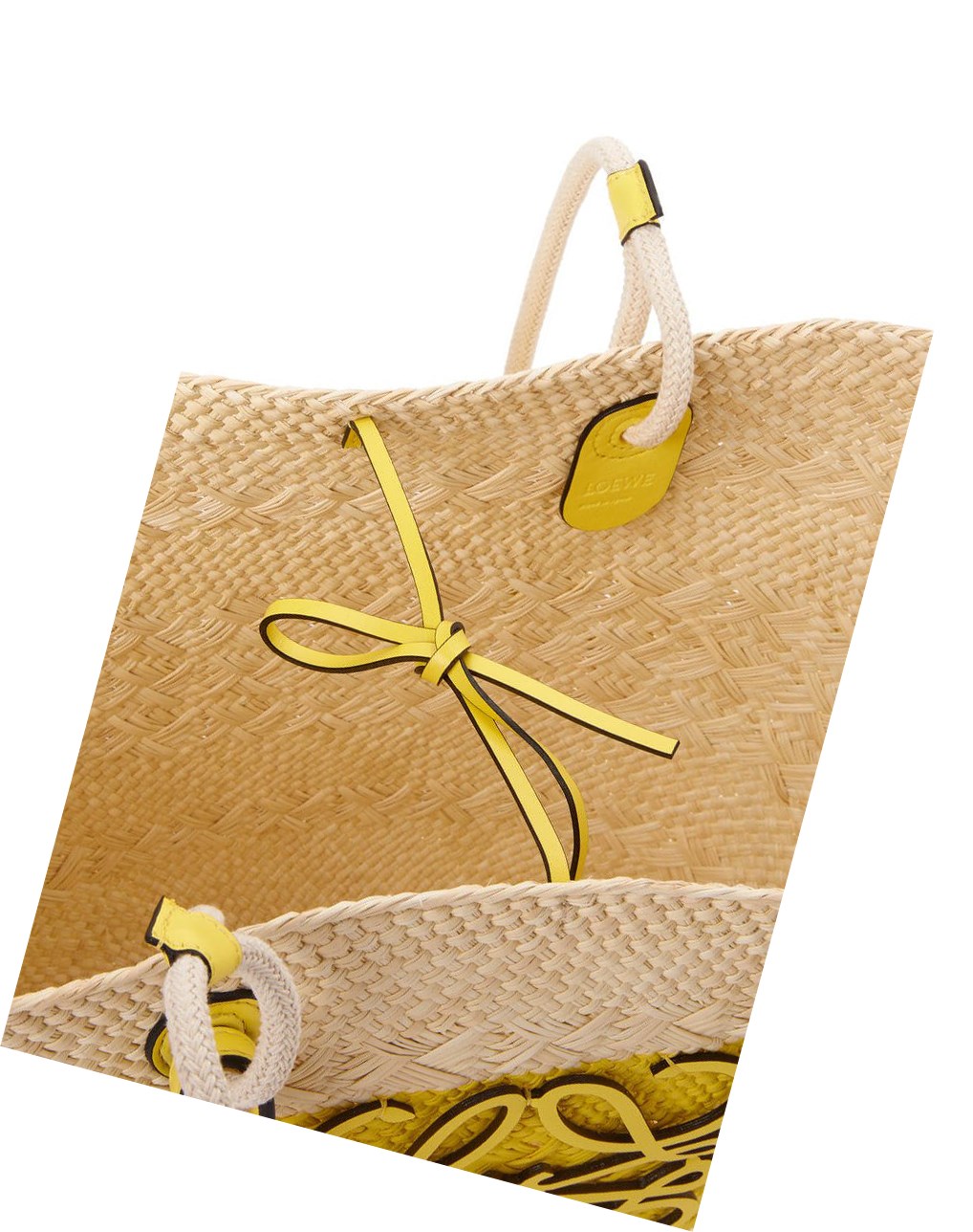 Loewe Anagram Basket bag in iraca palm and calfskin Citron | 7356YIQFK