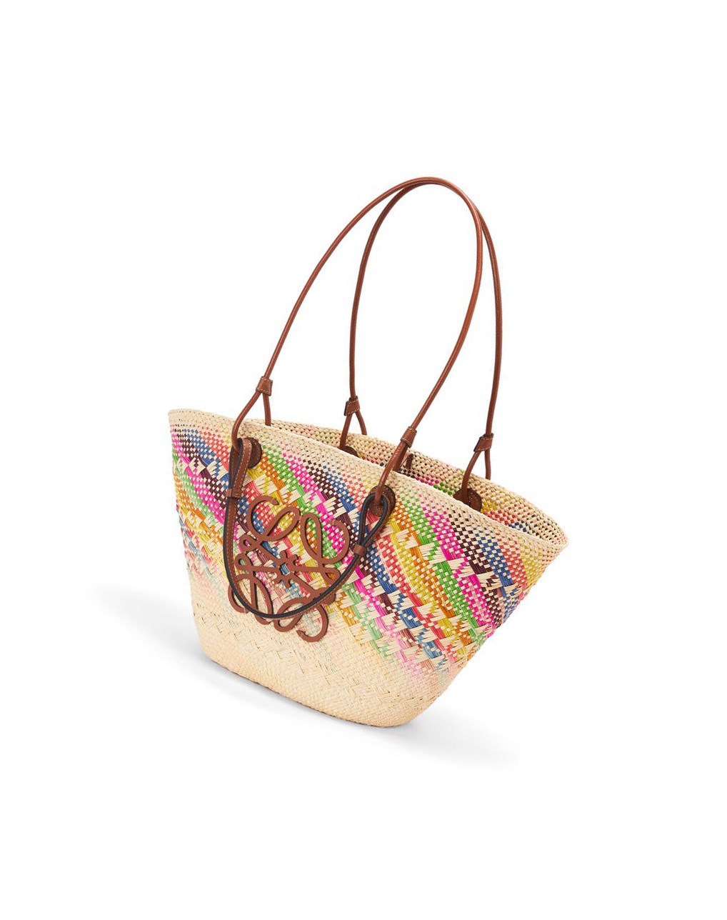 Loewe Anagram Basket bag in rainbow iraca palm and calfskin Multicolore | 2987DOKNU