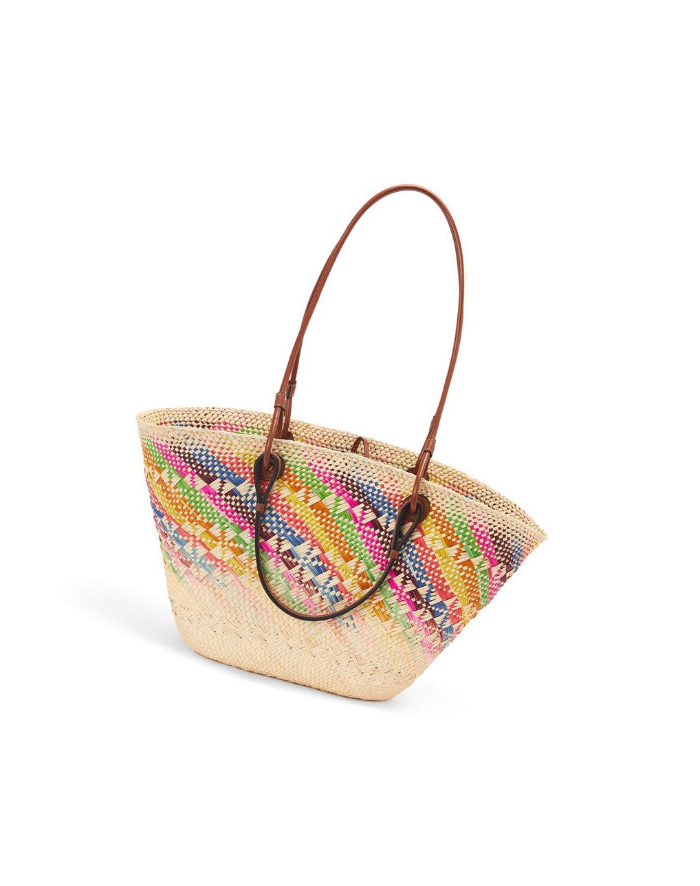 Loewe Anagram Basket bag in rainbow iraca palm and calfskin Multicolore | 2987DOKNU