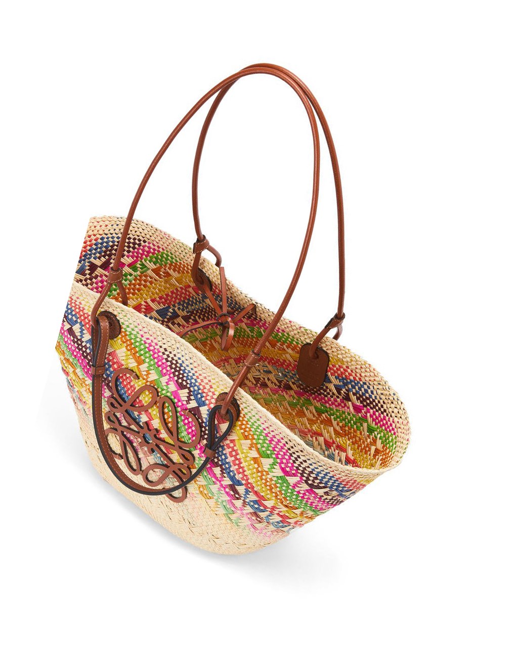 Loewe Anagram Basket bag in rainbow iraca palm and calfskin Multicolore | 2987DOKNU