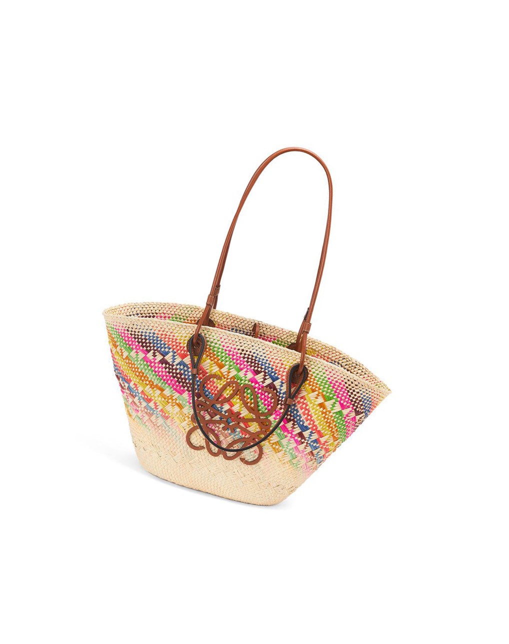 Loewe Anagram Basket bag in rainbow iraca palm and calfskin Multicolore | 2987DOKNU