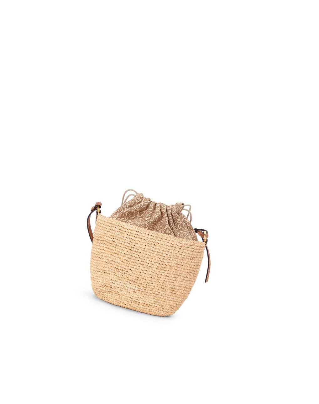 Loewe Anagram Pochette Basket bag in raffia, jacquard and calfskin Natural / Tan | 0589FUKPD