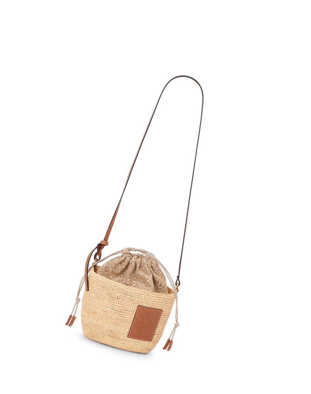 Loewe Anagram Pochette Basket bag in raffia, jacquard and calfskin Natural / Tan | 0589FUKPD