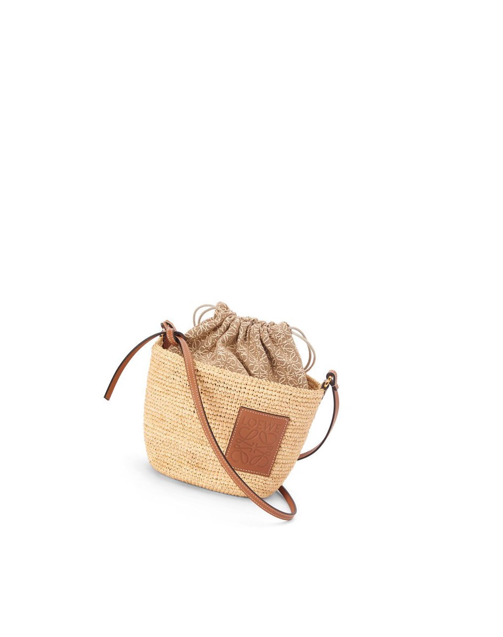 Loewe Anagram Pochette Basket bag in raffia, jacquard and calfskin Natural / Tan | 0589FUKPD