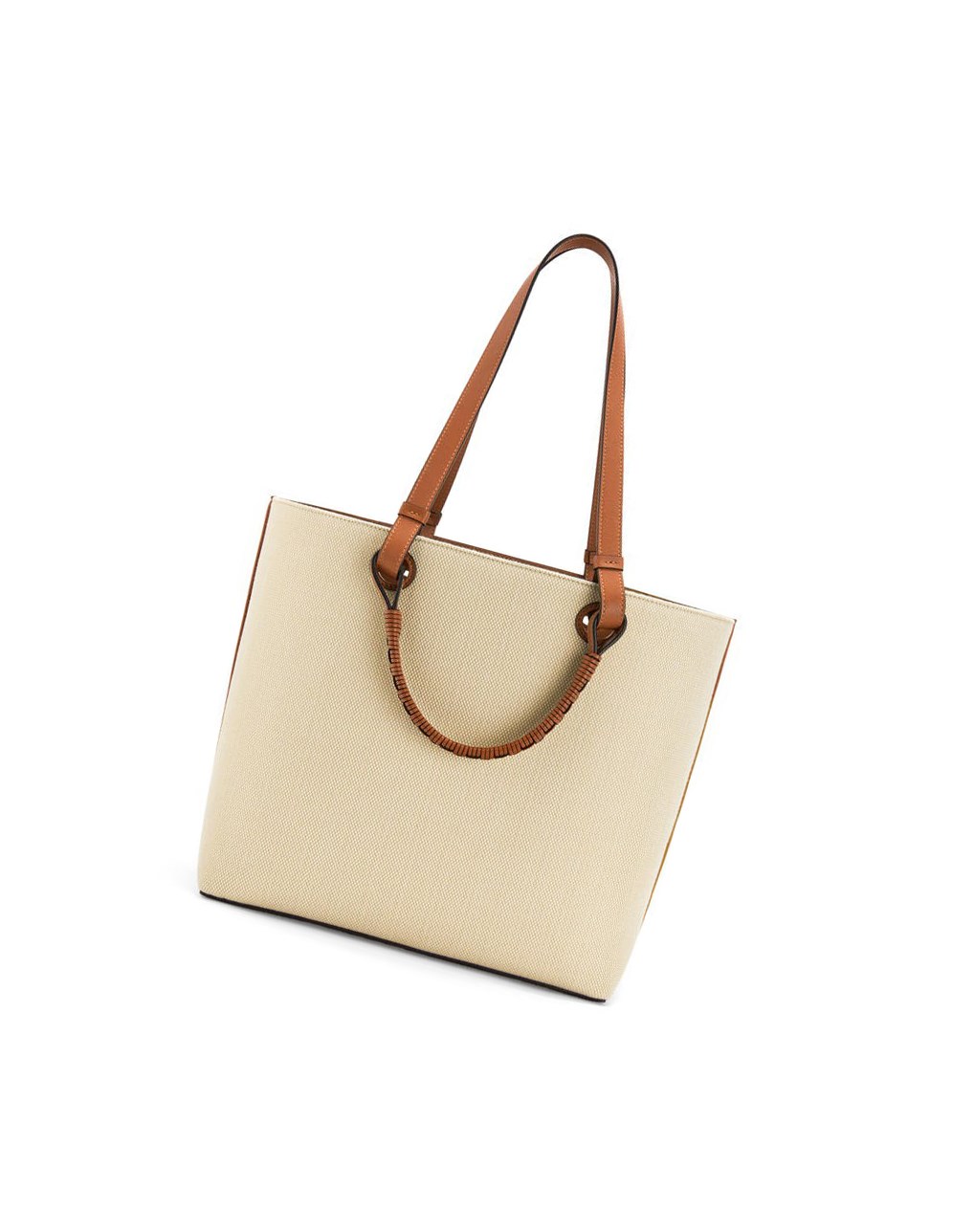 Loewe Anagram Tote bag in jacquard and calfskin Ecru / Tan | 9140KYTLR