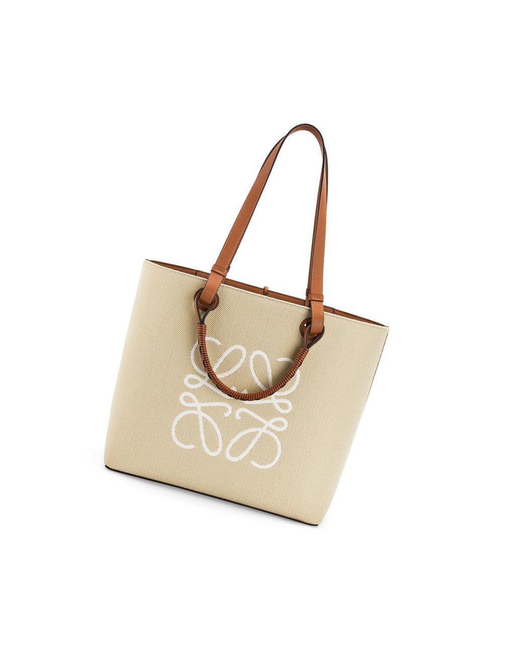 Loewe Anagram Tote bag in jacquard and calfskin Ecru / Tan | 9140KYTLR