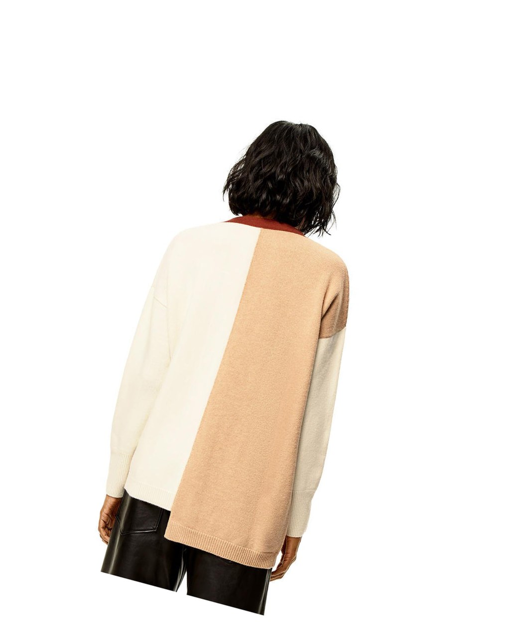 Loewe Anagram asymmetric cardigan in wool Ecru / Camel | 8269ZLCIA