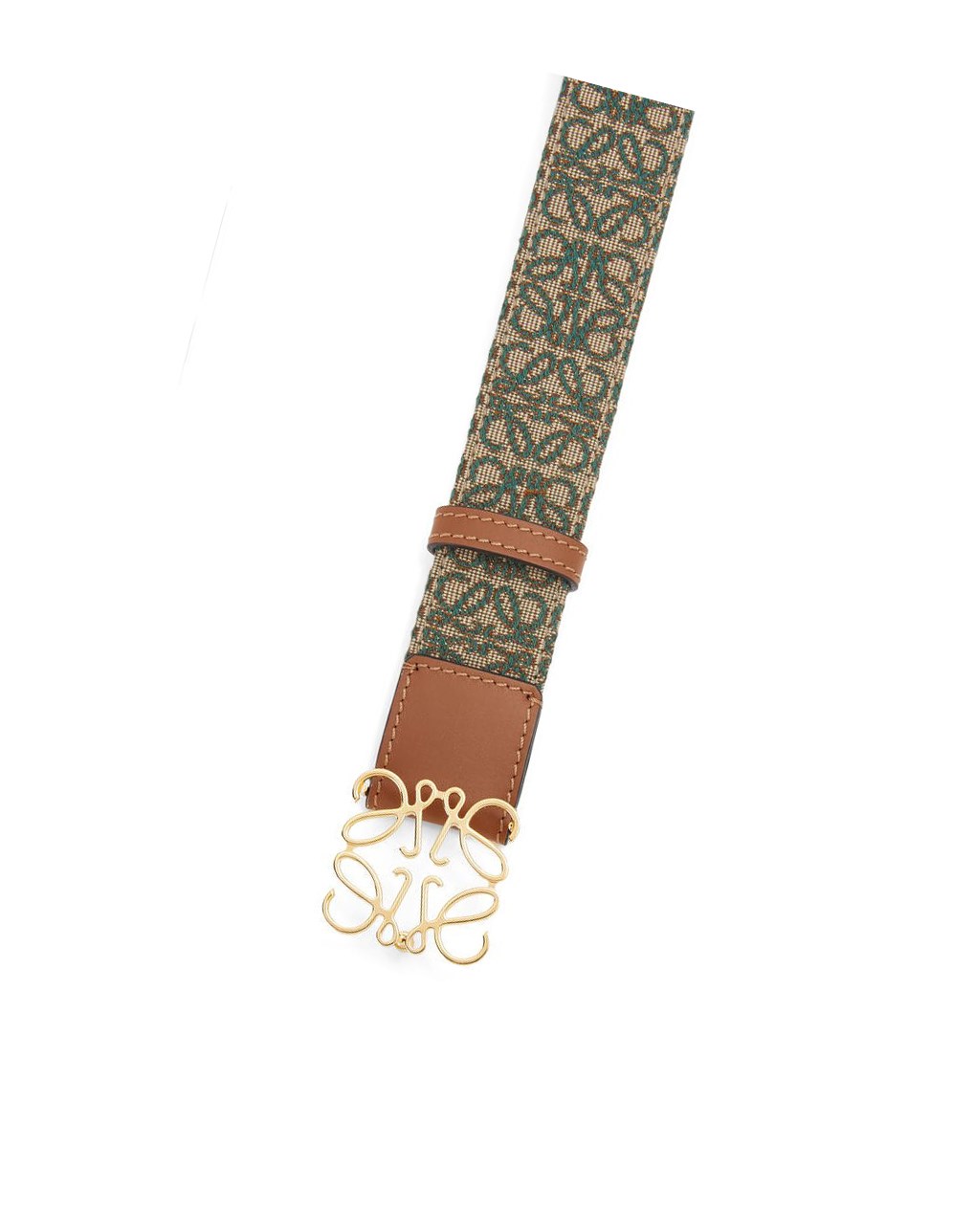 Loewe Anagram belt in jacquard and calfskin Kaki Vert Doré | 1785EIROQ