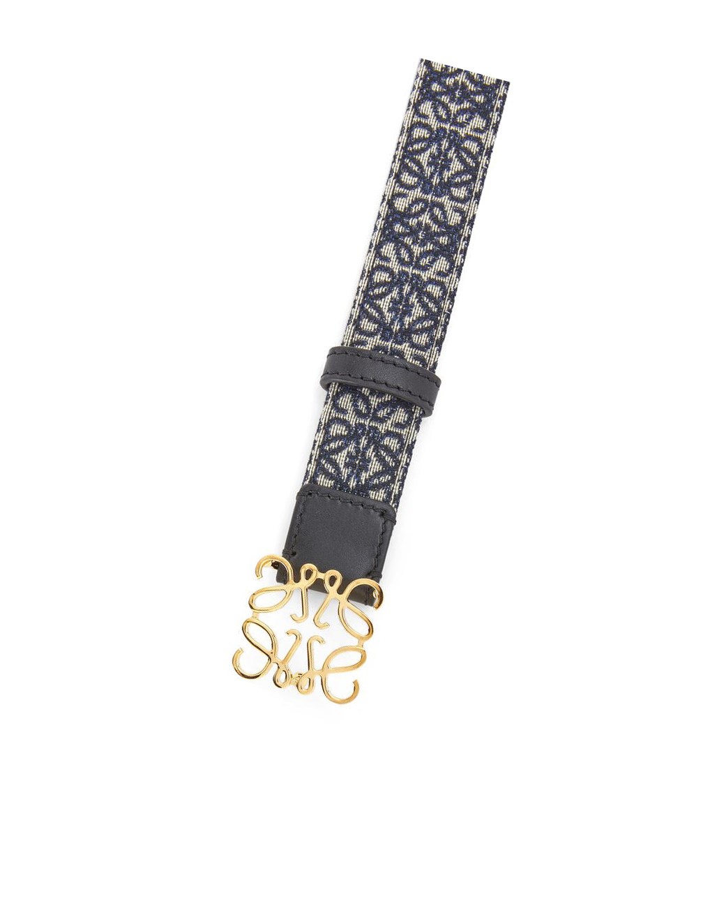 Loewe Anagram belt in jacquard and calfskin Noir Doré | 2369CRGLH