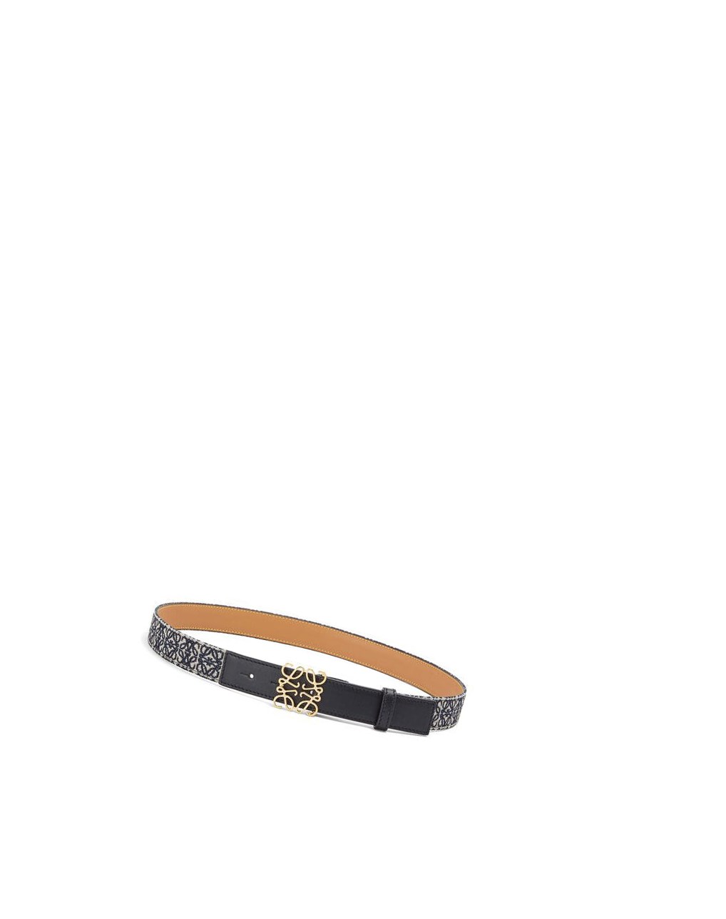 Loewe Anagram belt in jacquard and calfskin Noir Doré | 2369CRGLH