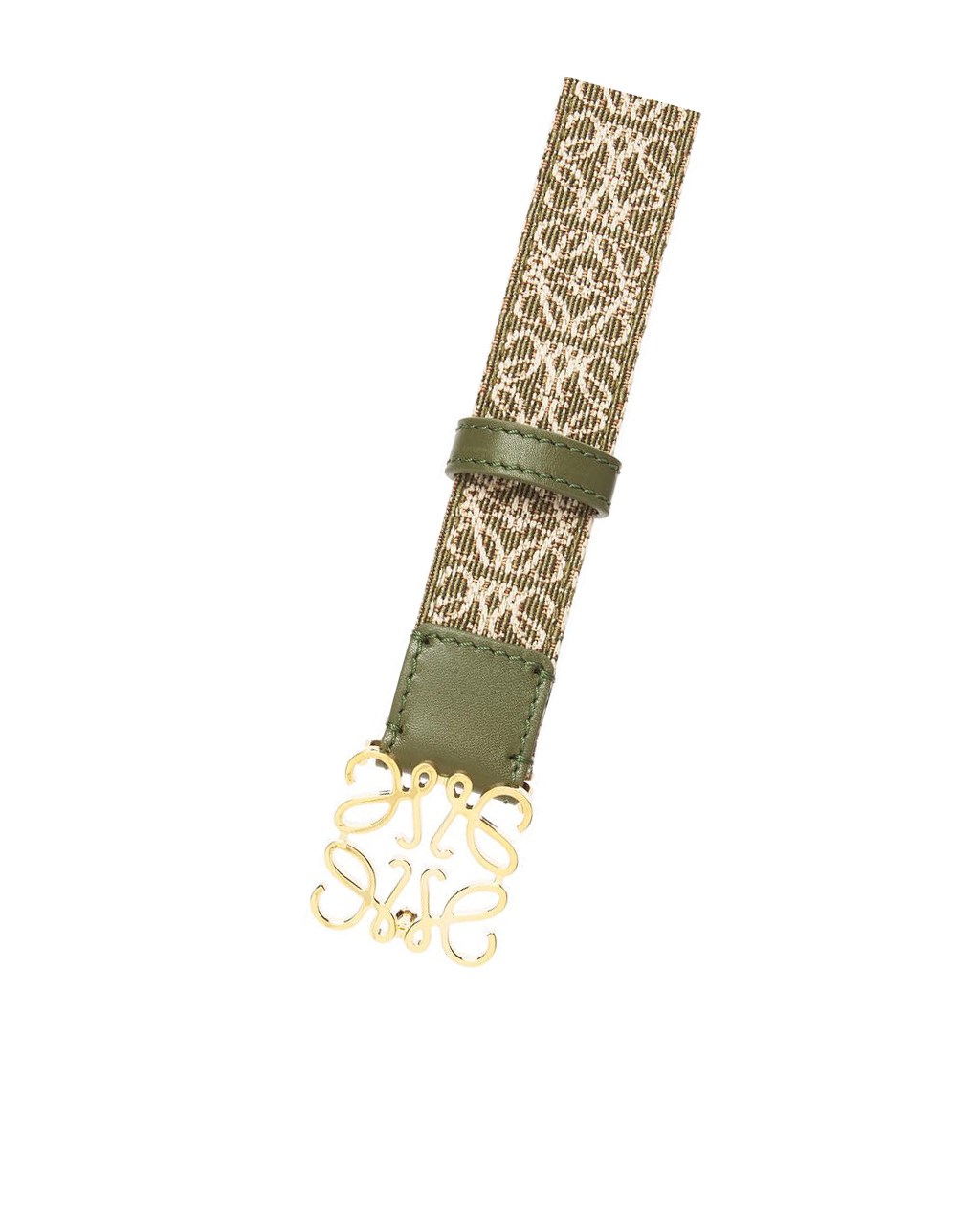 Loewe Anagram belt in jacquard and calfskin Vert Doré | 8159BDJSW