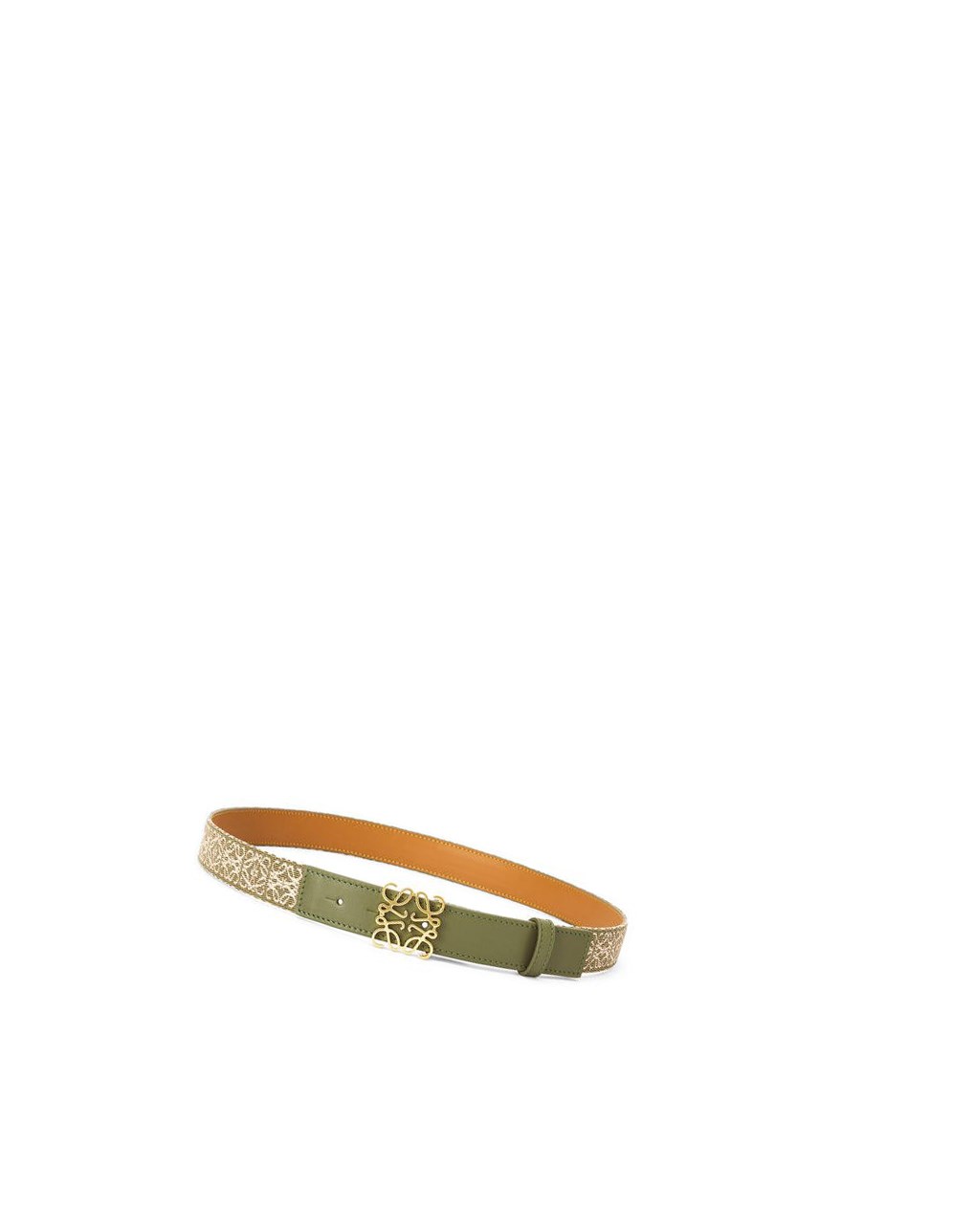 Loewe Anagram belt in jacquard and calfskin Vert Doré | 8159BDJSW