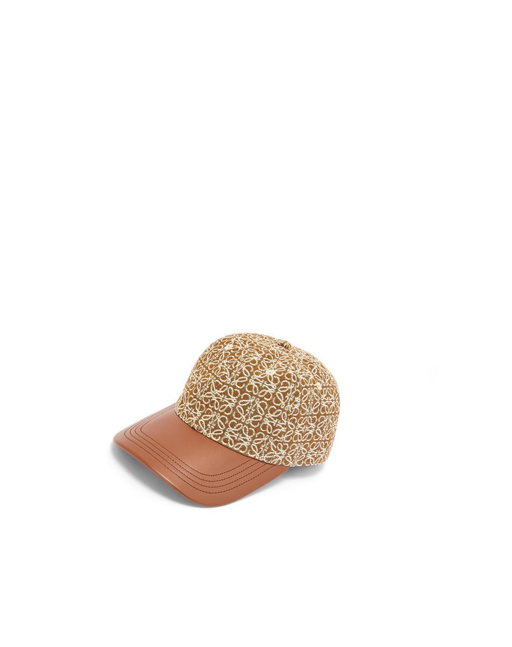 Loewe Anagram cap in jacquard and calfskin Tan / Pecan | 0752JUHNV