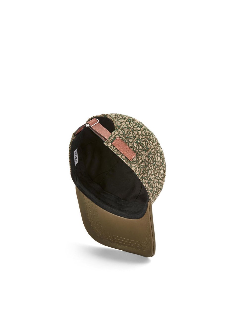 Loewe Anagram cap in jacquard and calfskin Kaki Vert | 4038JXZES