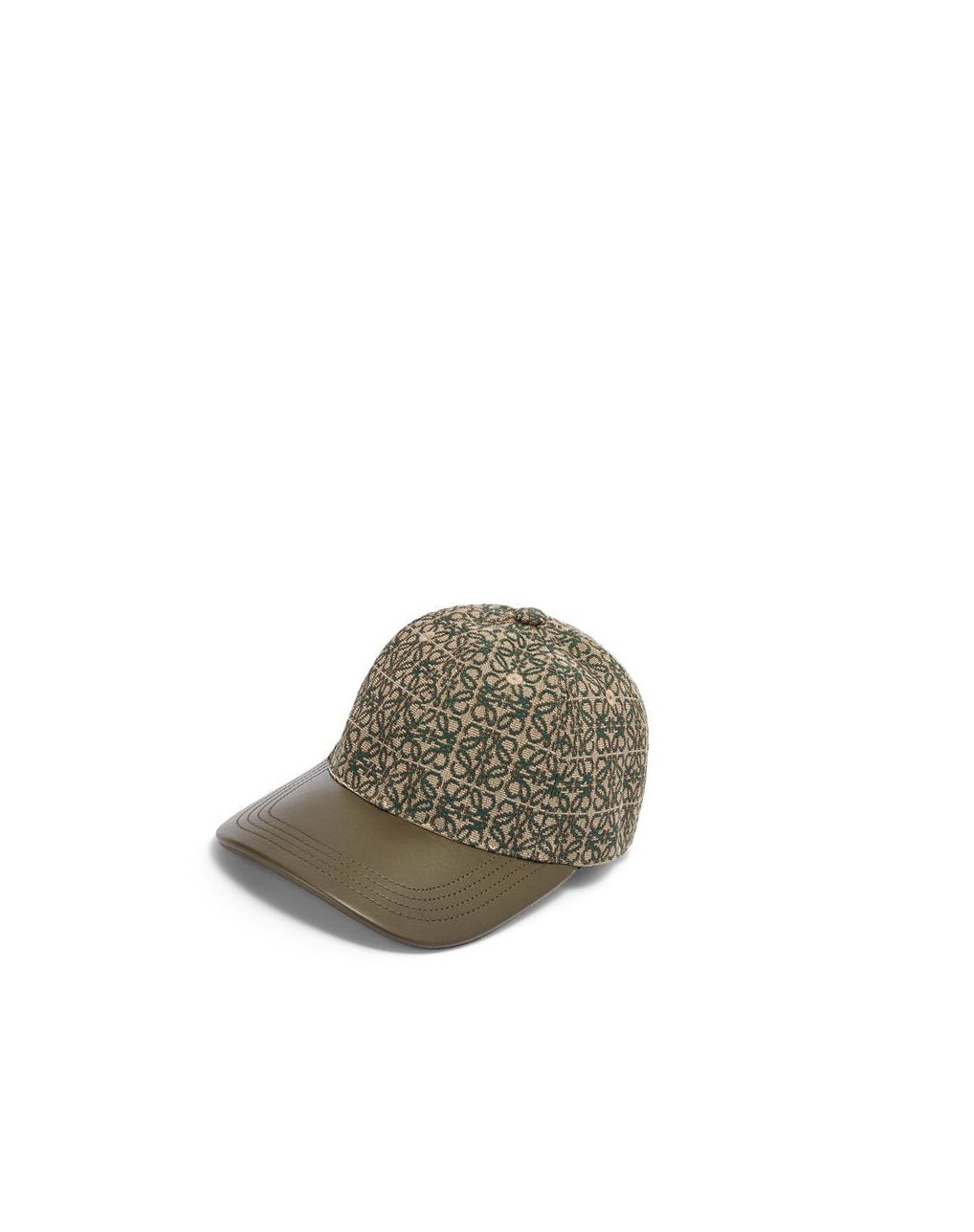 Loewe Anagram cap in jacquard and calfskin Kaki Vert | 4038JXZES