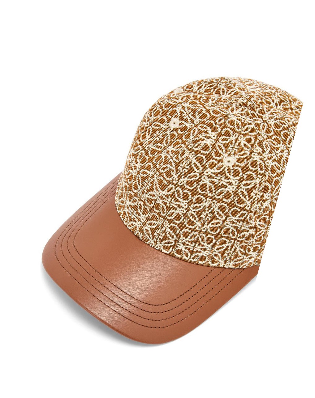 Loewe Anagram cap in jacquard and calfskin Tan / Pecan | 6052ZJFDC