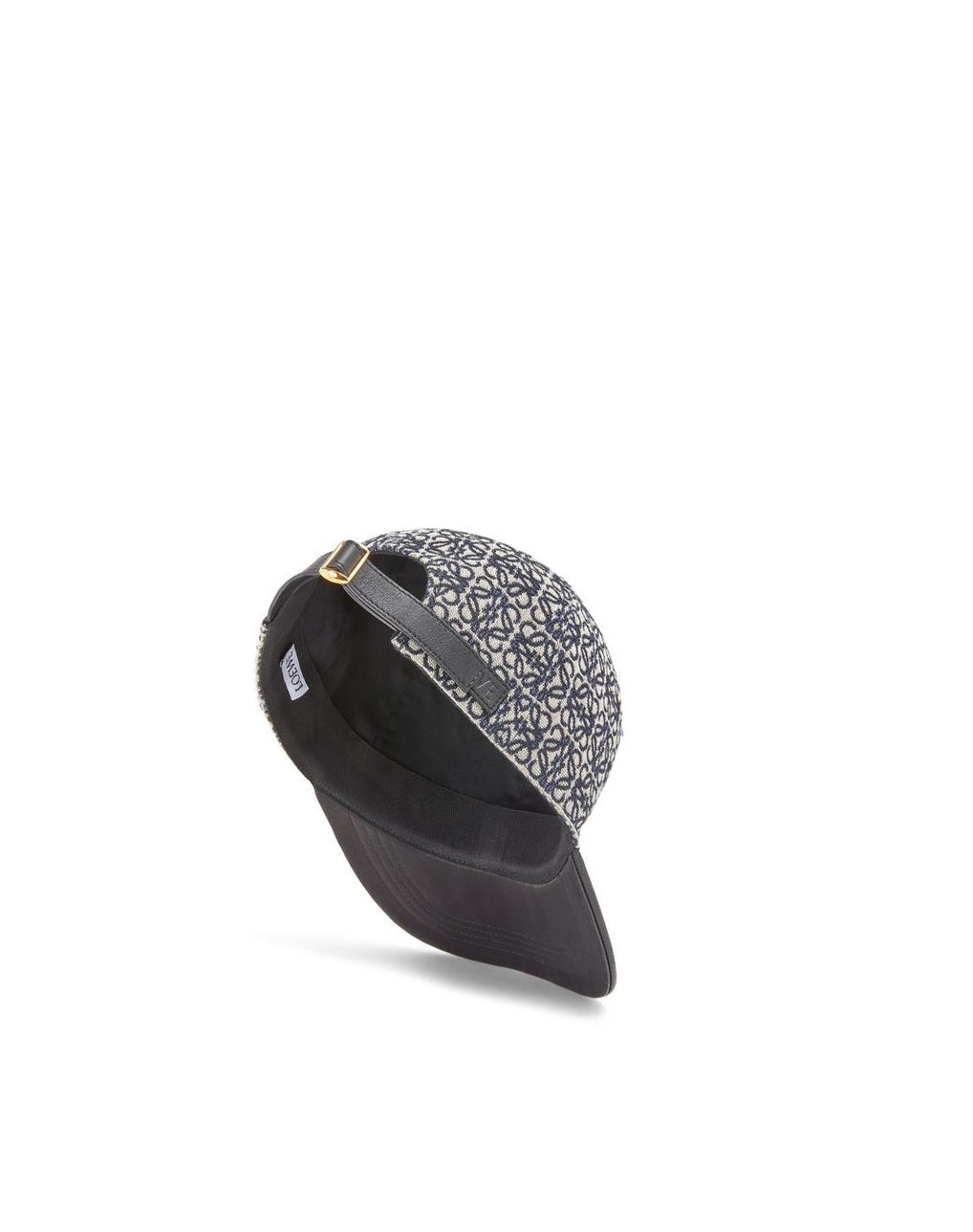 Loewe Anagram cap in jacquard and calfskin Bleu Marine Noir | 6947GSPIQ