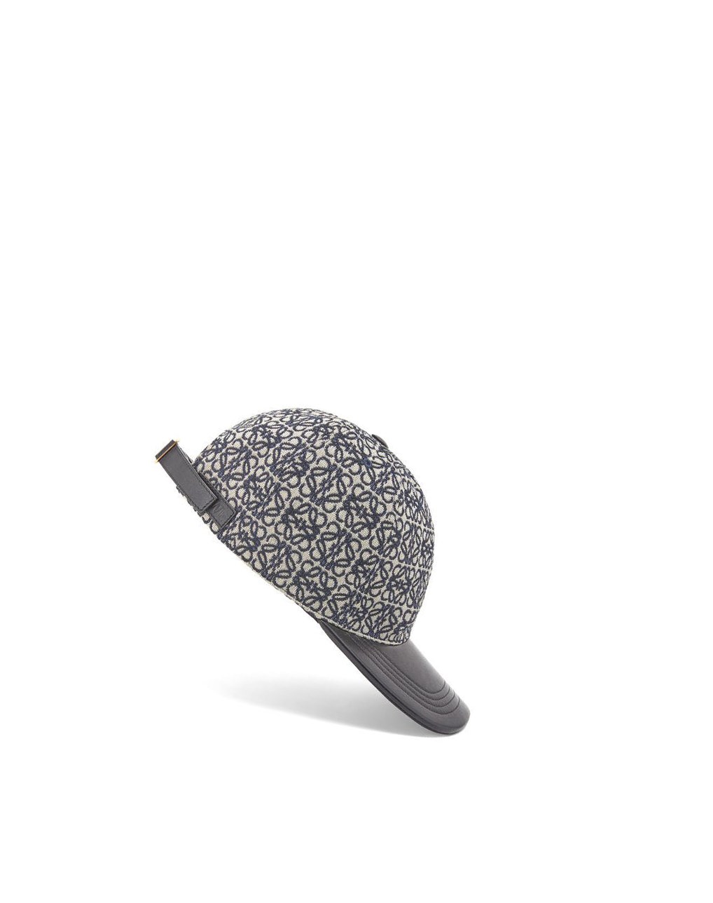 Loewe Anagram cap in jacquard and calfskin Bleu Marine Noir | 6947GSPIQ