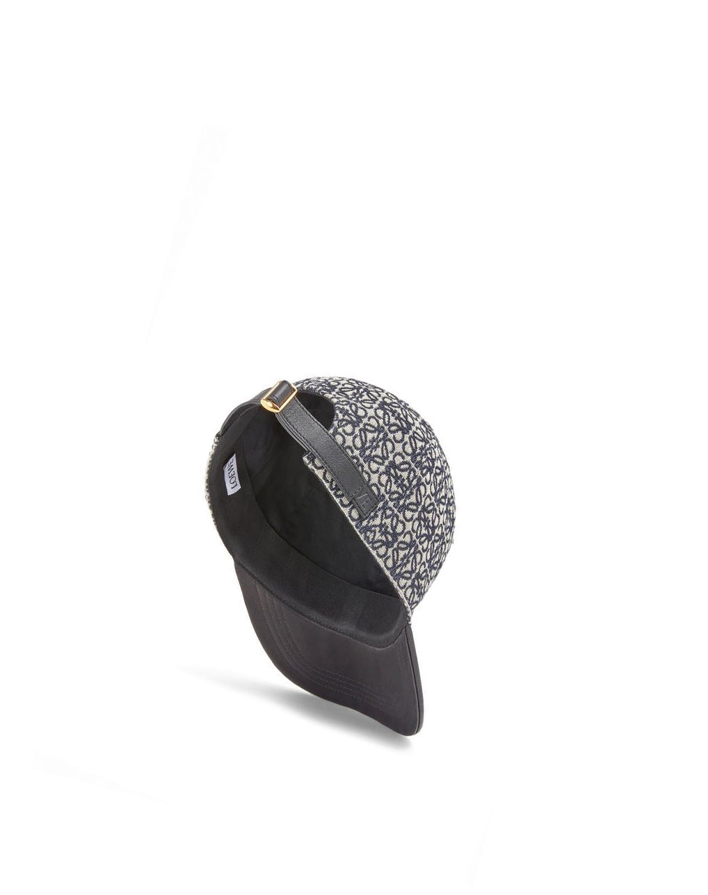 Loewe Anagram cap in jacquard and calfskin Bleu Marine Noir | 6947GSPIQ