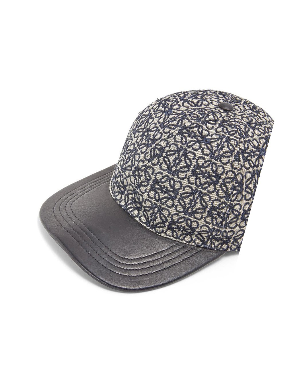 Loewe Anagram cap in jacquard and calfskin Bleu Marine Noir | 6947GSPIQ