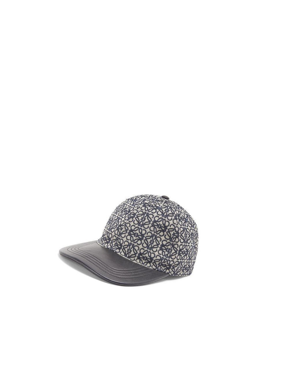 Loewe Anagram cap in jacquard and calfskin Bleu Marine Noir | 6947GSPIQ