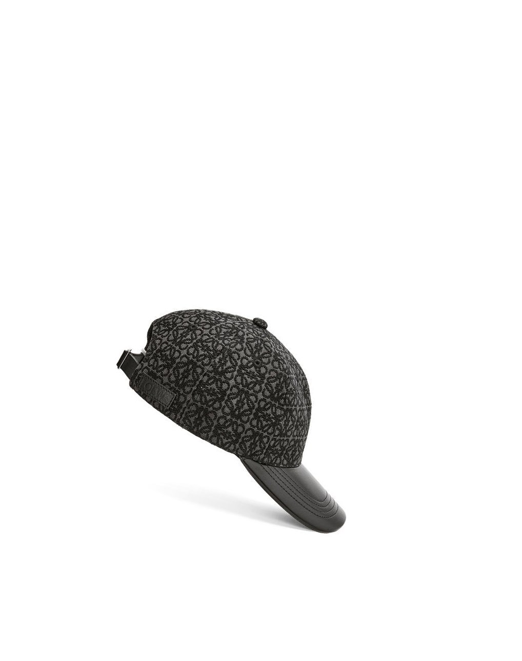 Loewe Anagram cap in jacquard and calfskin Noir | 8671UMSLK