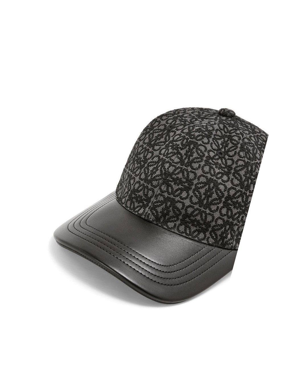 Loewe Anagram cap in jacquard and calfskin Noir | 8671UMSLK