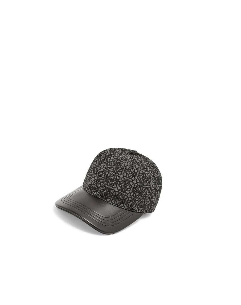 Loewe Anagram cap in jacquard and calfskin Noir | 8671UMSLK