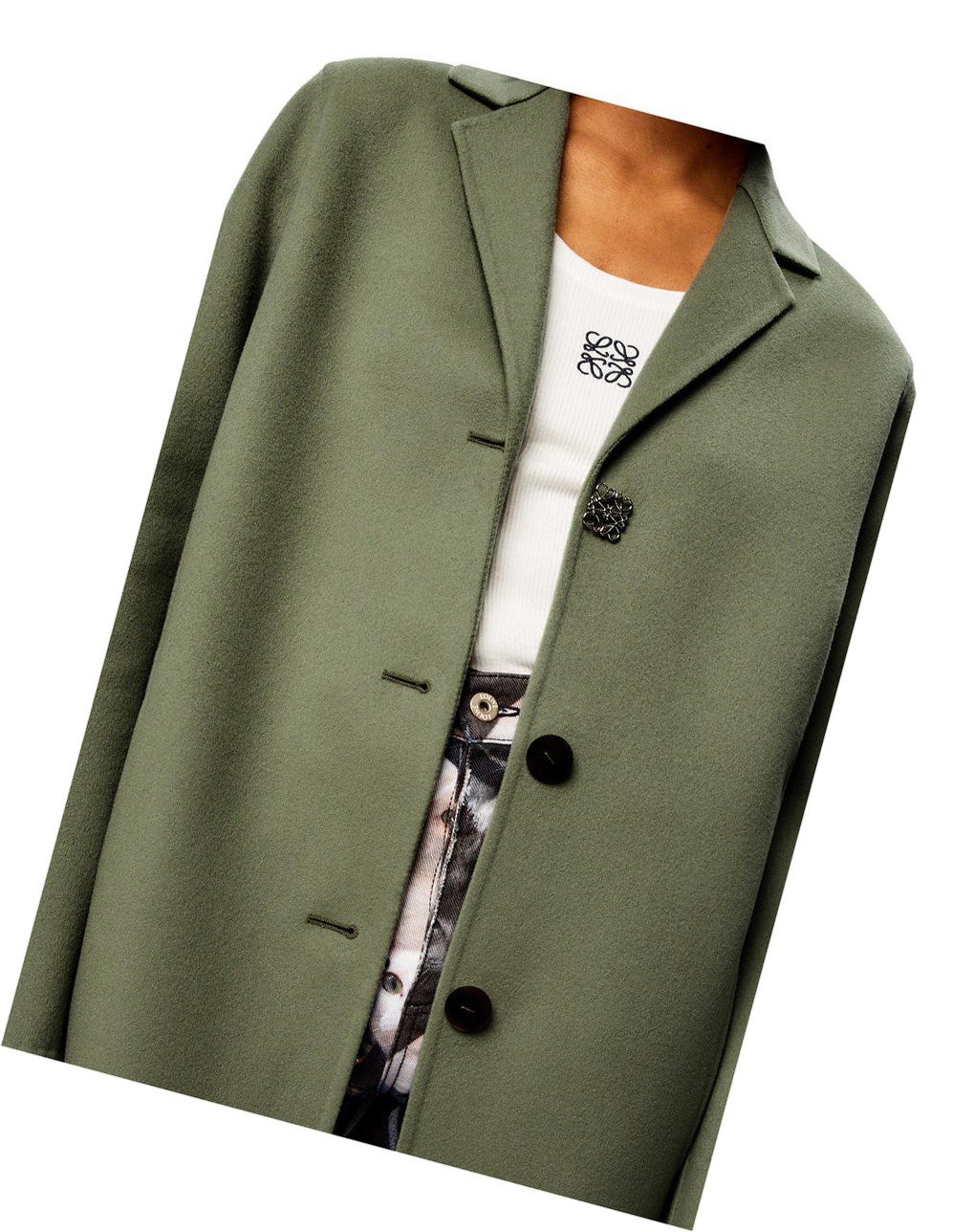 Loewe Anagram coat in wool and cashmere Sage | 7156PJCYB