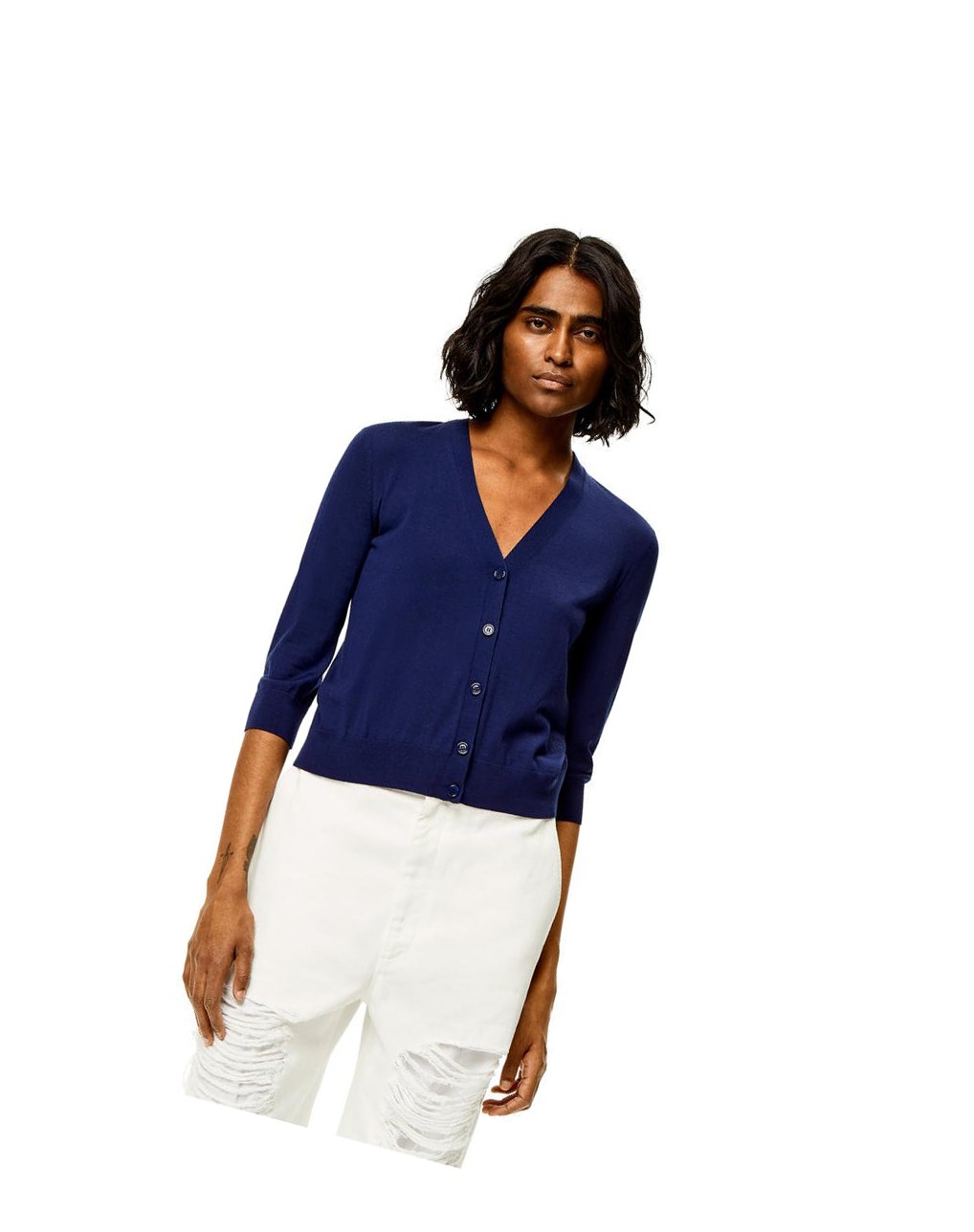 Loewe Anagram cropped cardigan in wool Bleu Marine Bleu | 9154QDFTH