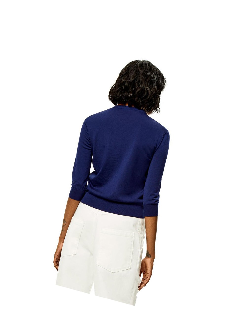 Loewe Anagram cropped cardigan in wool Bleu Marine Bleu | 9154QDFTH