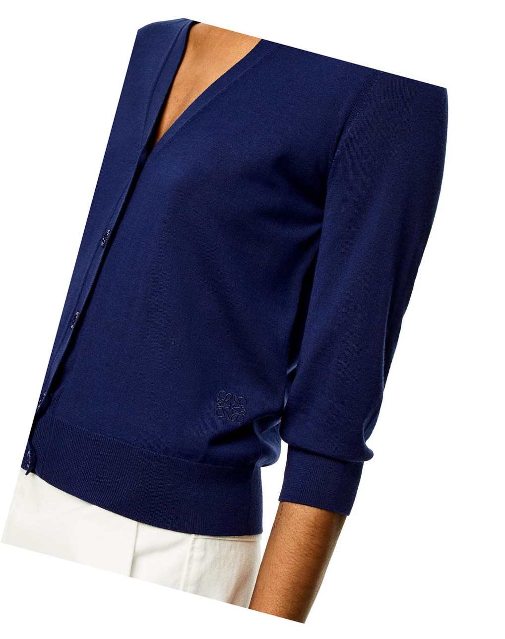 Loewe Anagram cropped cardigan in wool Bleu Marine Bleu | 9154QDFTH